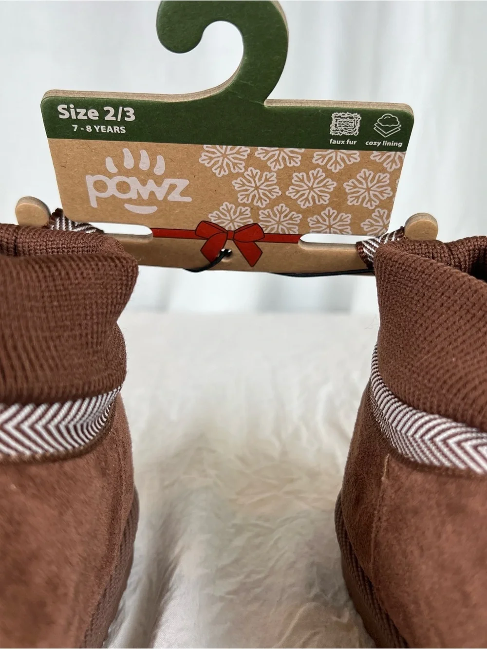 PAWZ Youth sz2 Chocolate Brown Suede-Look Slip-On Ankle Bootie Slippers Cozy NEW